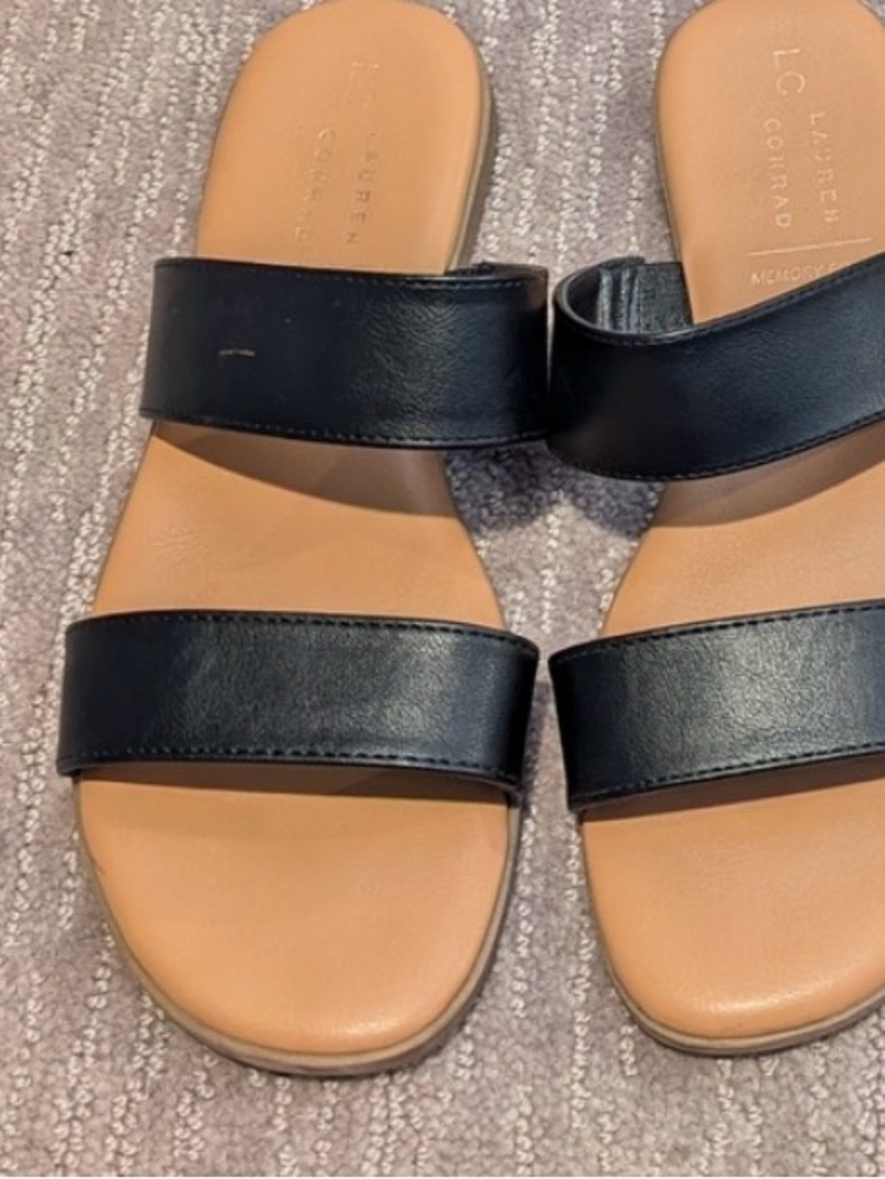 Kohl's Black Double-Strap Slide Sandals with Tan Footbed